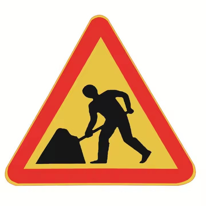 High-Visibility Reflective Road Construction Sign in Work Zone