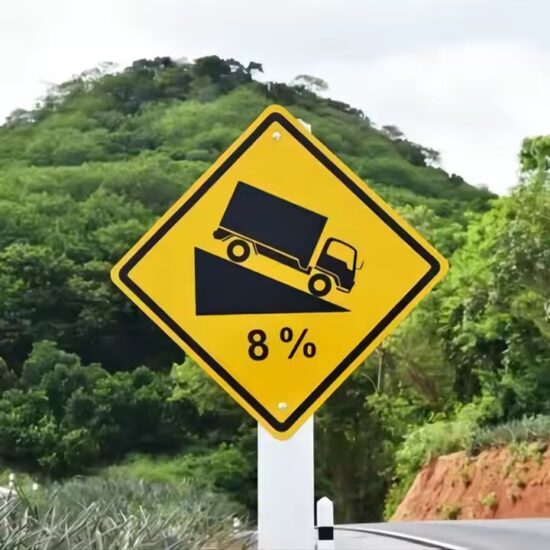 Reflective Steep Hill Road Warning Sign for Vehicle Safety