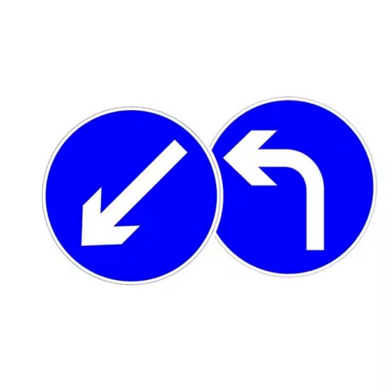 Blue and White Arrow Traffic Safety Guide Sign Installed on Roadside
