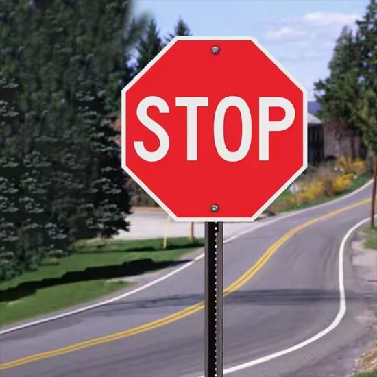 High-visibility custom STOP sign with reflective surface for road safety