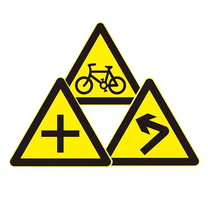 High-Visibility Yellow Black Triangular Traffic Warning Sign for Road Safety