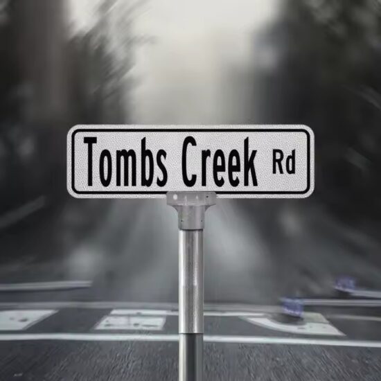 Personalized outdoor road sign with custom branding and directional arrows