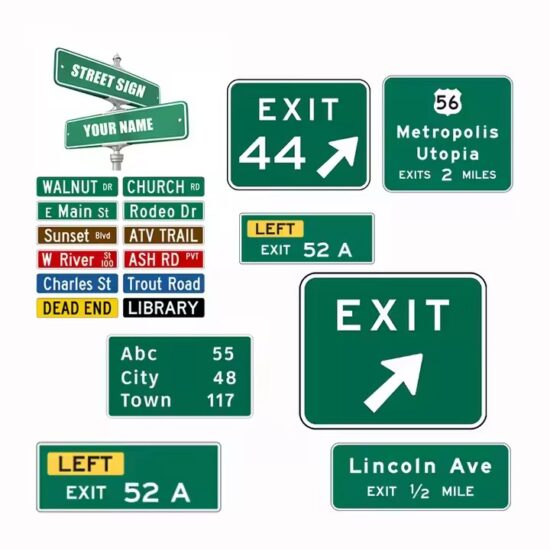 Reflective metal safety road sign for outdoor traffic control