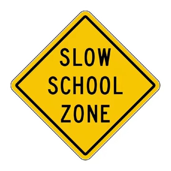 Custom Reflective School Zone Traffic Safety Sign Installed on Roadside