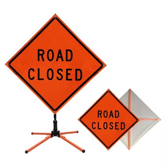 Custom Safety Warning Road Construction Sign in Use on Roadway