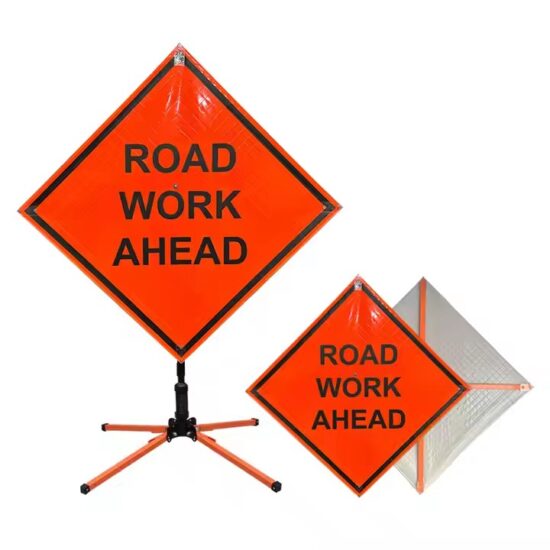 Custom Safety Warning Road Construction Sign in Use on Roadway