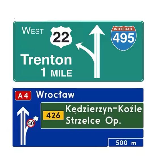 Custom Reflective Highway Guide Sign Installed on Expressway