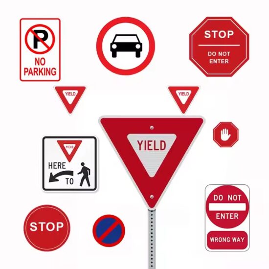 Custom reflective road safety regulatory sign for traffic control