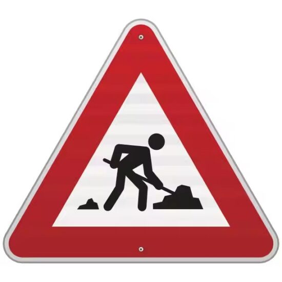 High-Visibility Reflective Road Construction Sign in Work Zone