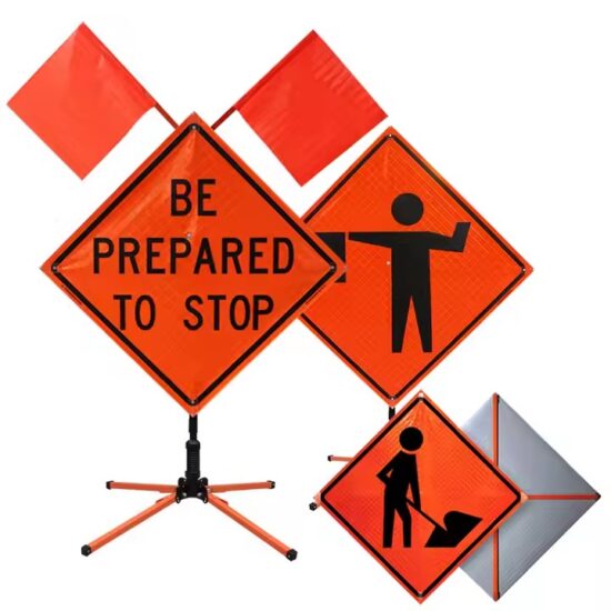Custom Reflective Road Construction Sign Installed in Work Zone