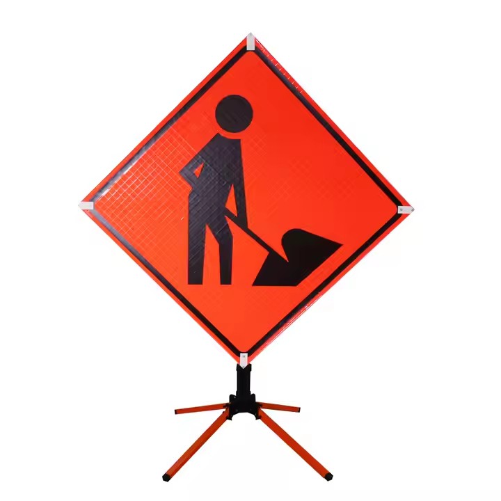 Custom Reflective Road Construction Sign Installed in Work Zone