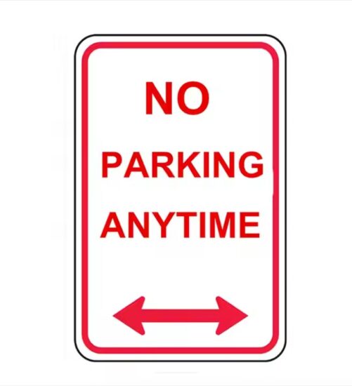 Custom Outdoor No Parking Metal Sign Installed on Fence