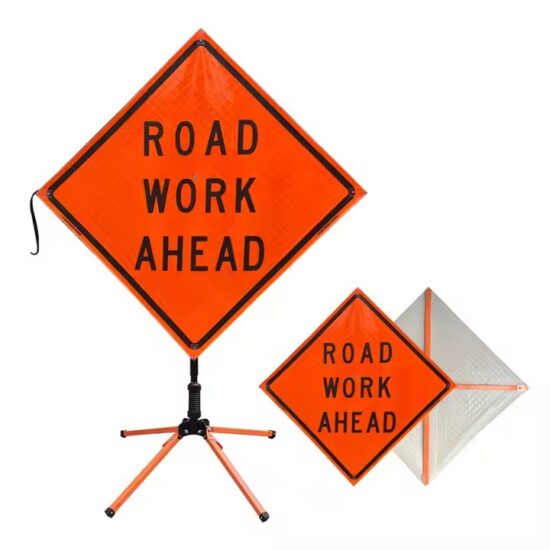 Custom Traffic Control Construction Sign Installed on Road