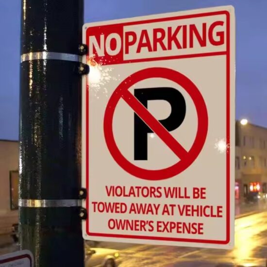 Custom Safety Warning No Parking Sign Installed on Driveway