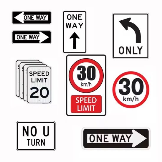 Custom aluminum regulatory road sign with reflective surface