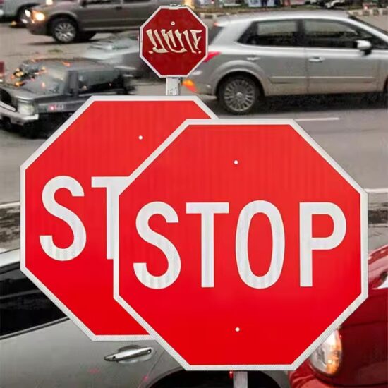 Durable waterproof aluminum STOP sign with reflective coating for road safety