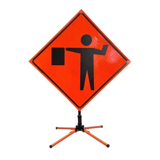 Durable Reflective Road Construction Sign Installed at Work Zone