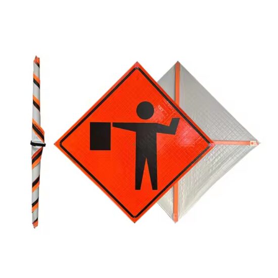 Durable Reflective Road Construction Sign Installed at Work Zone