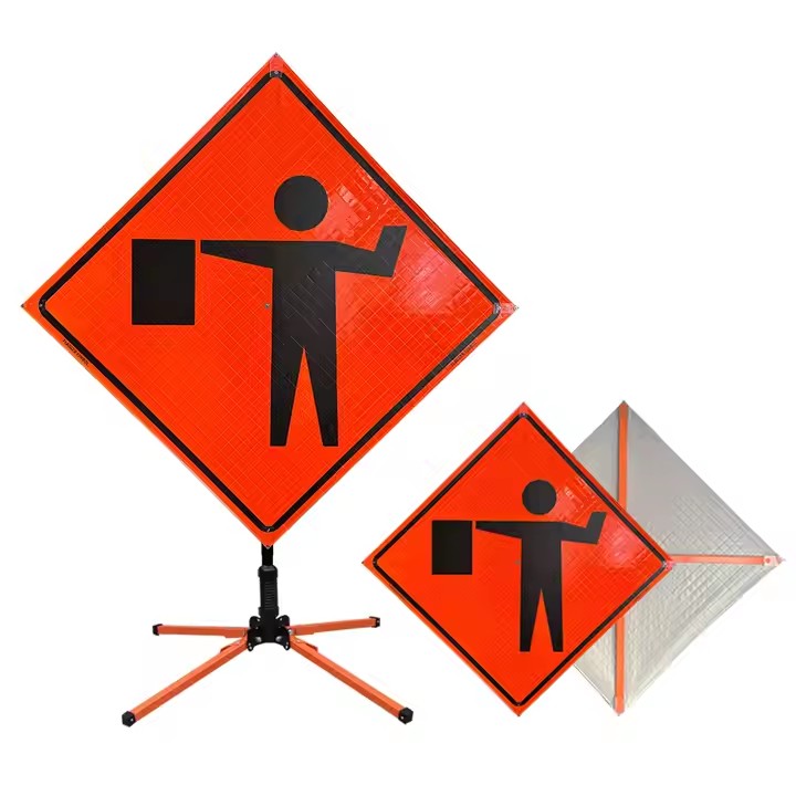 Durable Reflective Road Construction Sign Installed at Work Zone